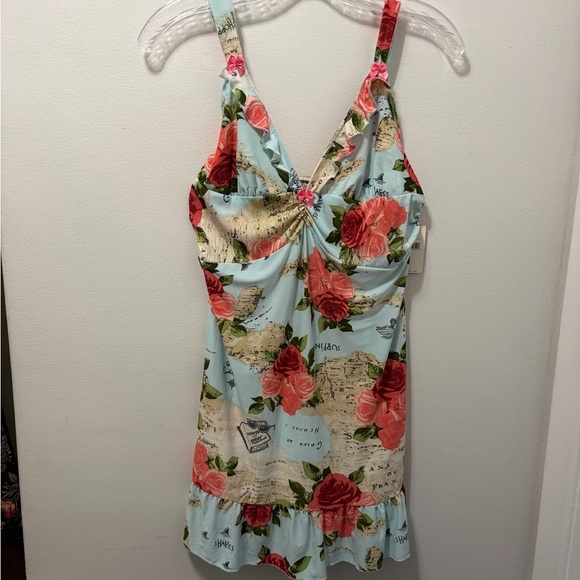 NWT Betsey Johnson "Roses Voyage" Postcard Print Slip Dress - Medium - Picture 2 of 11